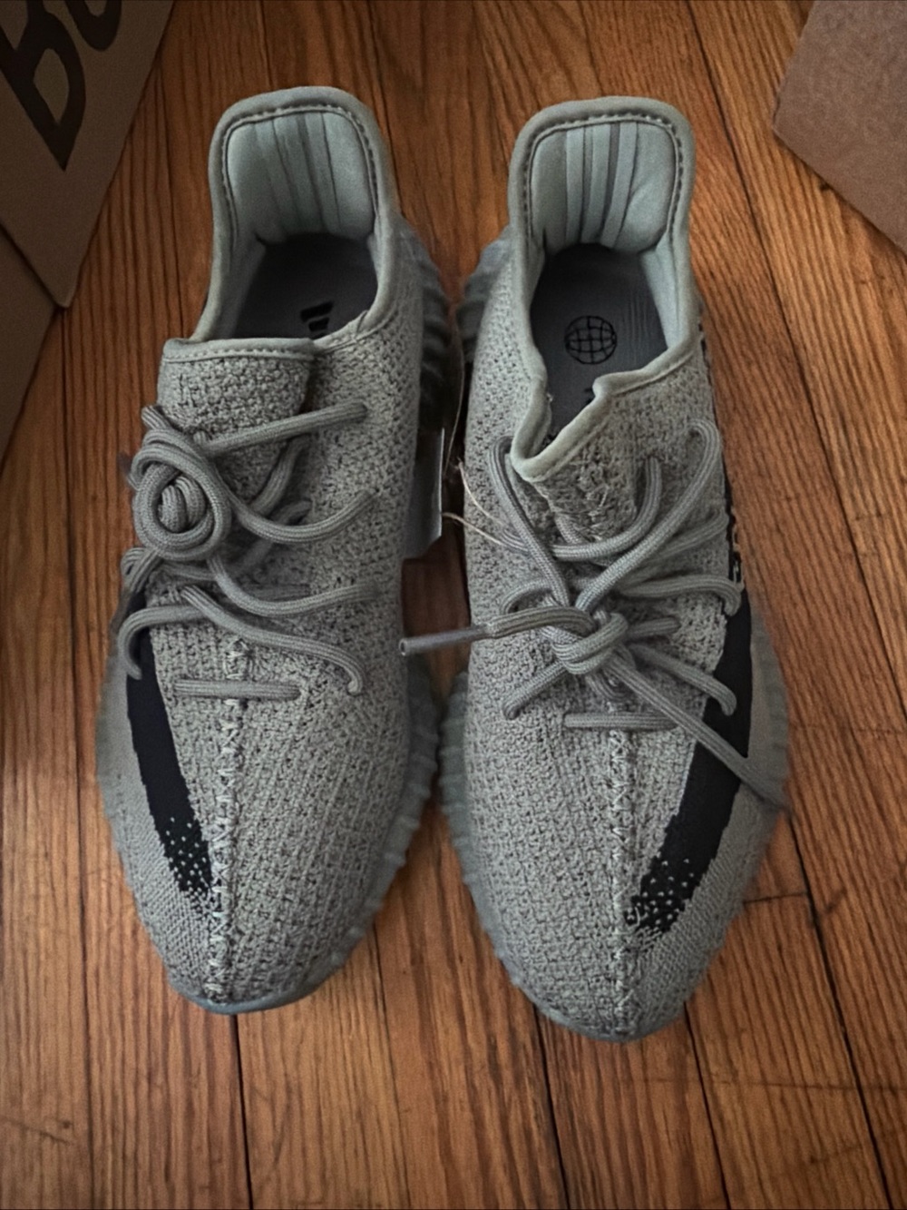 Knit Low-Top Sneakers in Olive Gray with Black Stripe Yeezy 350 v2 granite